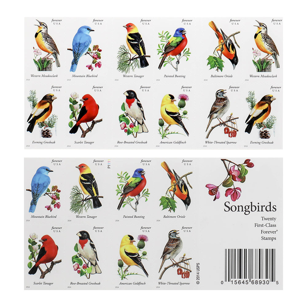 2014 US Imperforate Songbirds Forever First Class Postage Stamps